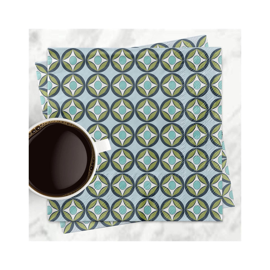 Mid Century Modern Blue Circle Beverage Napkin