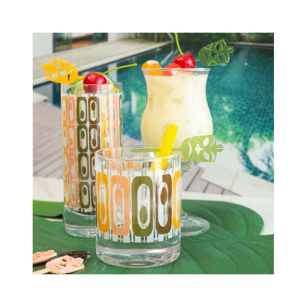 Vintage Tiki Mid Century Modern Highball Tall Cocktail Glass - in grouping