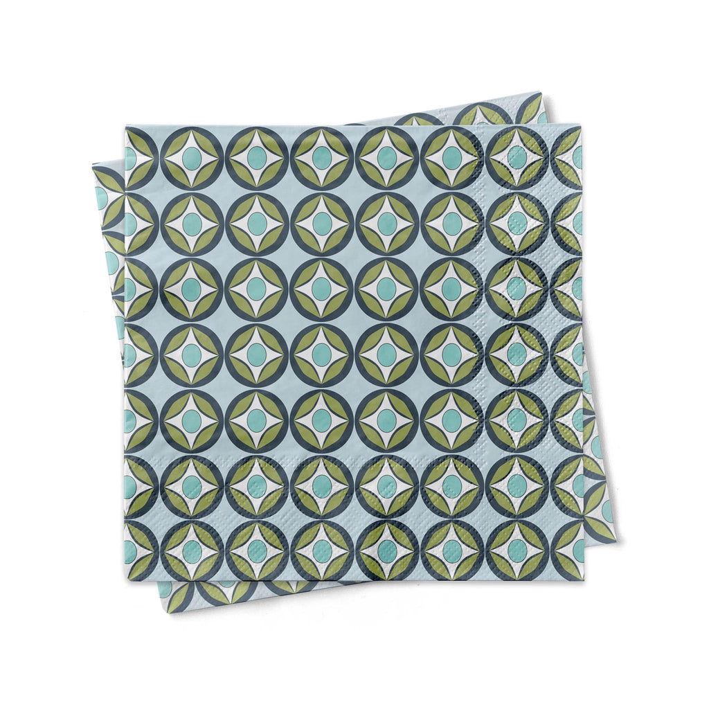 Mid Century Modern Blue Circle Beverage Napkin
