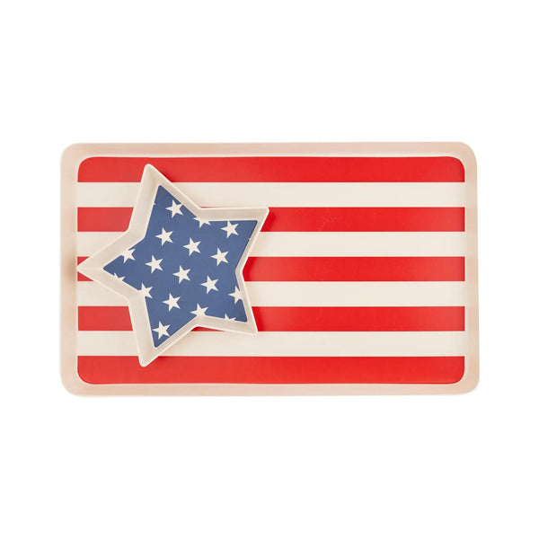American Flag Stacked Reusable Bamboo Serving Tray Set