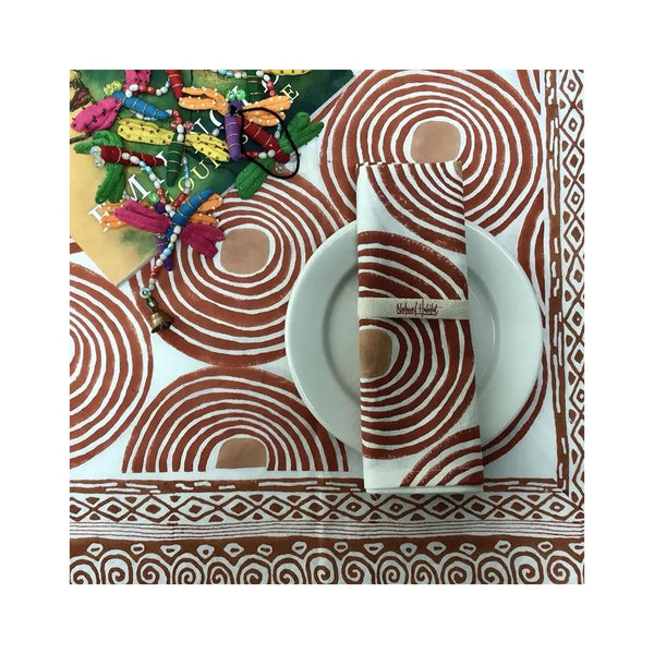 Block Printed Tablecloth - Circles Red Orange