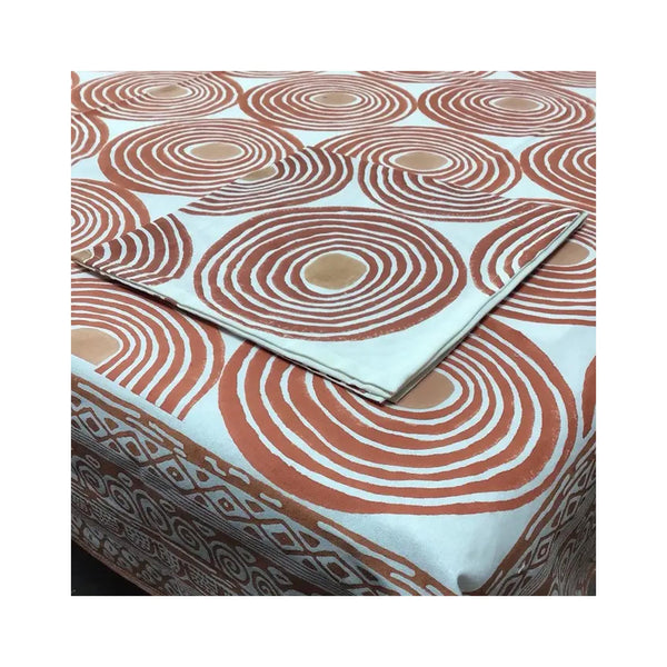 Block Printed Tablecloth - Circles Red Orange