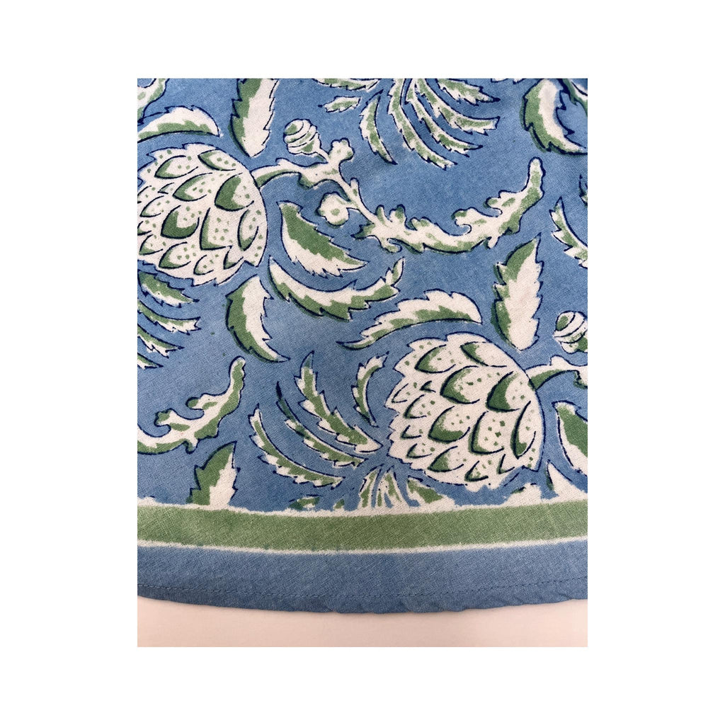 Block Printed Tablecloth - Thistle Blue - Round