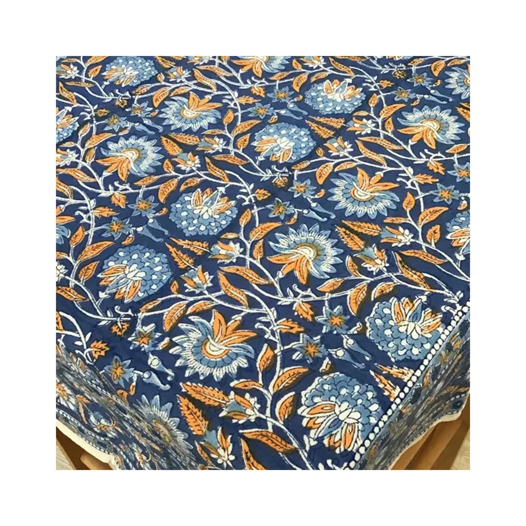 Block Printed Tablecloth - Sarah Blue - Round