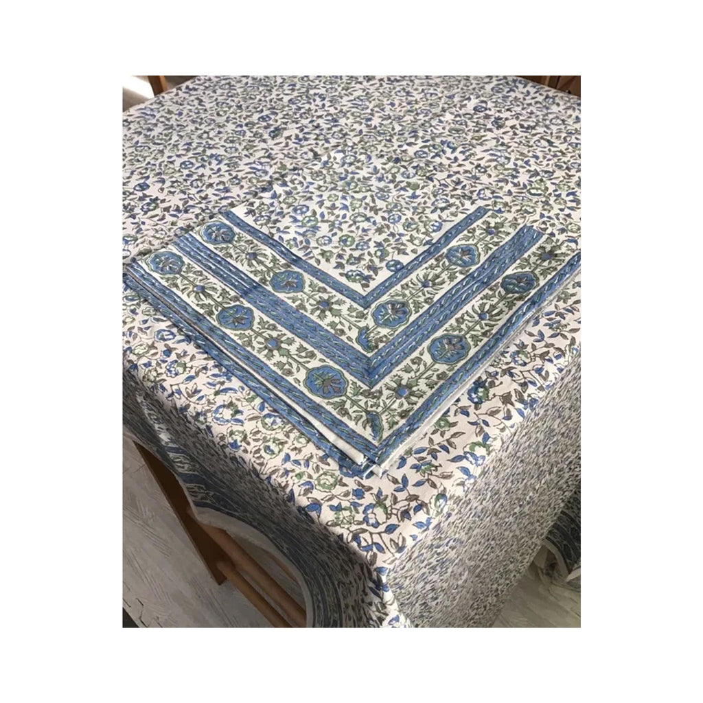 Block Printed Tablecloth - Cornwall Blue & Grey