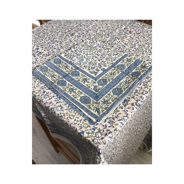Block Printed Tablecloth - Cornwall Blue & Grey