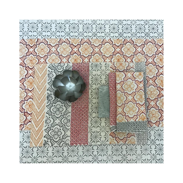 Block Printed Tablecloth - Porto Tile Multi