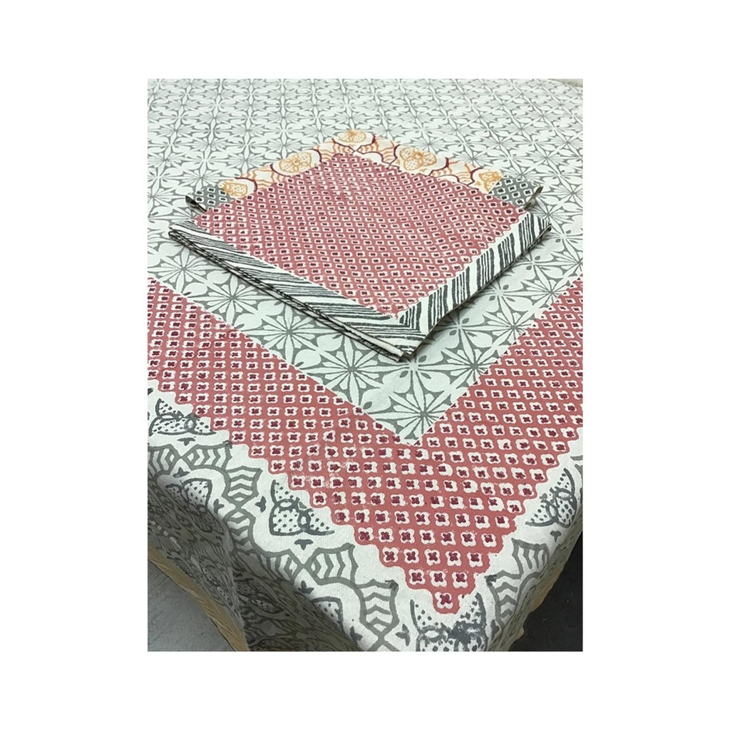 Block Printed Tablecloth - Porto Tile Multi