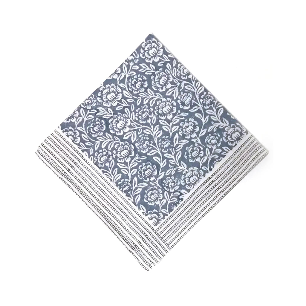 Block Printed Foliage Blue Napkin