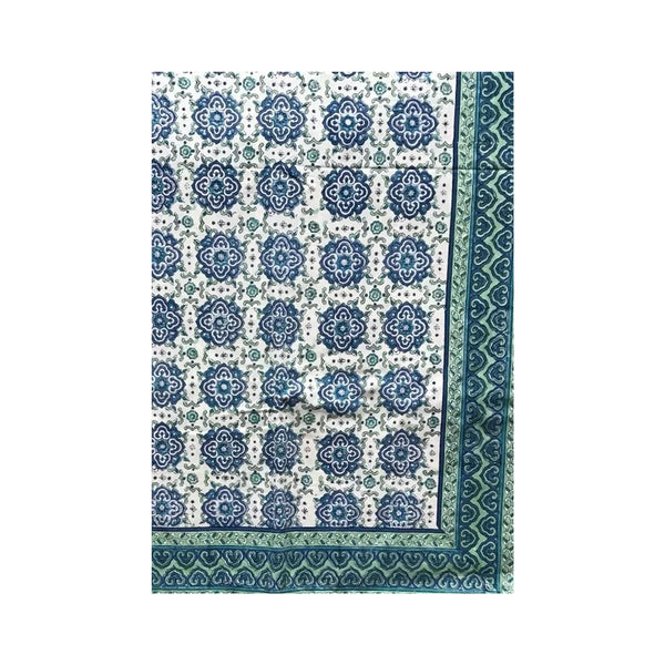 Block Print Tablecloth Medallion Blue - Round