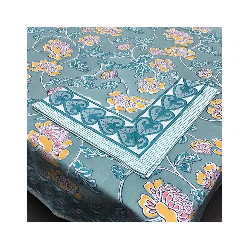 Block Printed Tablecloths - Cornflower Green