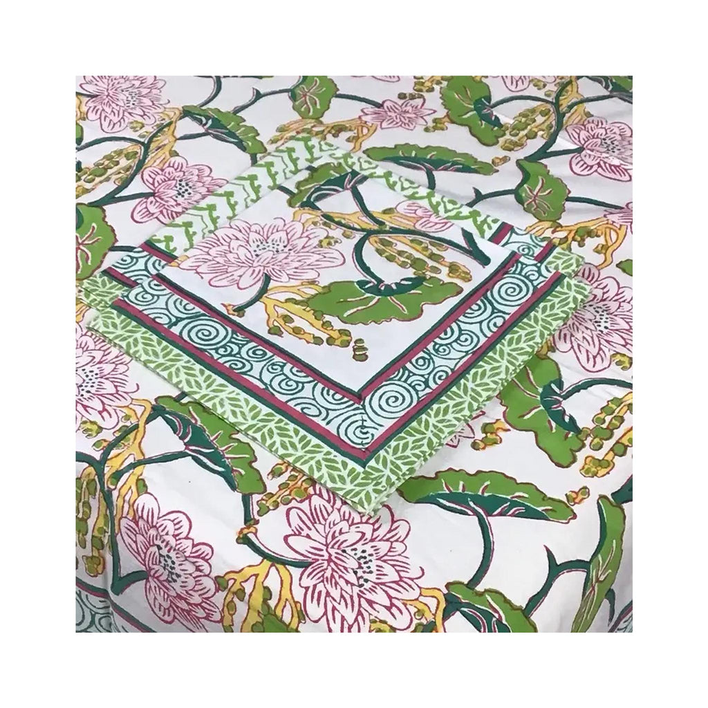 Block Printed Napkin - Climbing Lotus Pink - on table