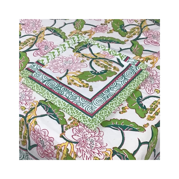 Block Printed Napkin - Climbing Lotus Pink - on table