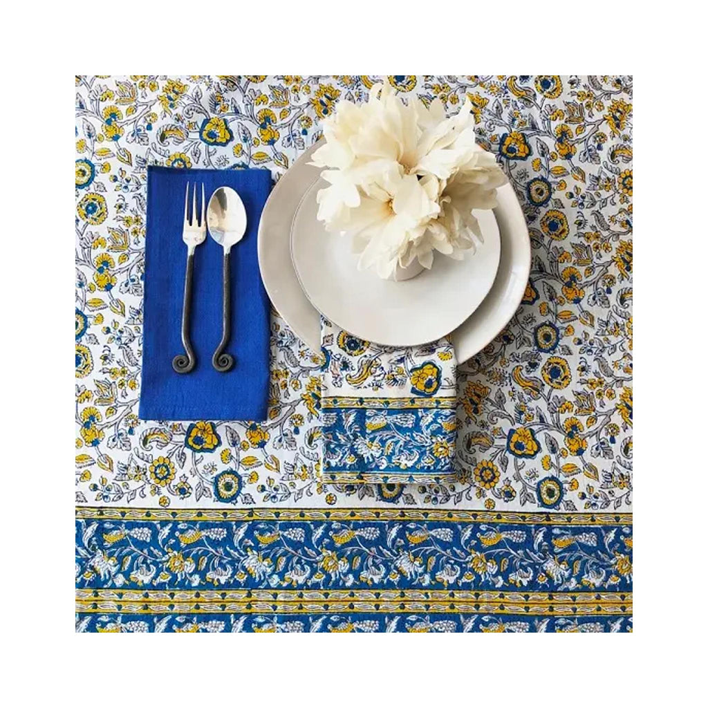 Block Printed Napkin - Provence Blue - on table