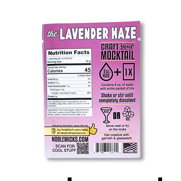 Noble Mick's Single Serve Craft Mocktail Mixes - Lavender Haze - ingredients
