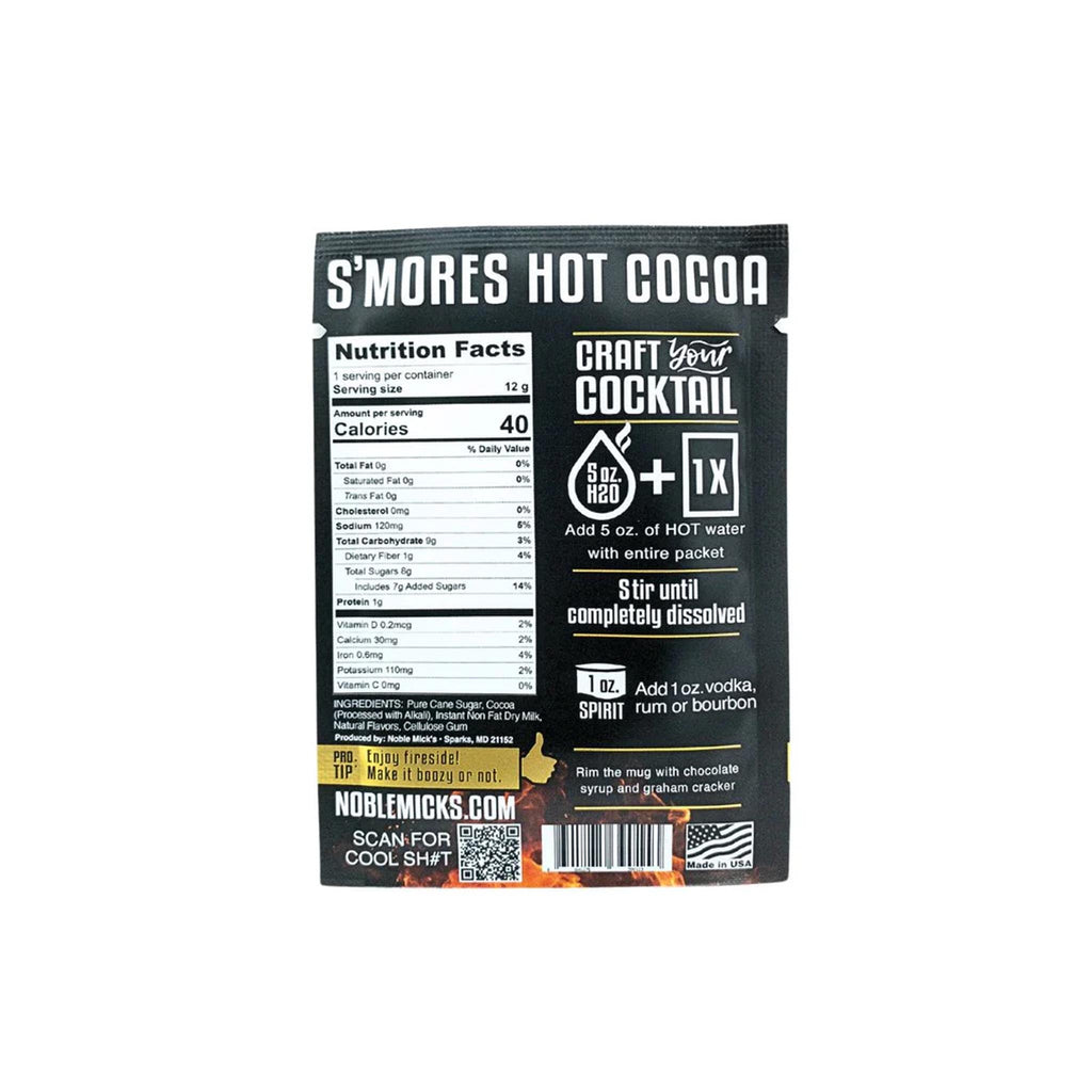 Noble Mick's Single Serve Craft Cocktail Mixes - S'Mores Hot Cocoa ingredients