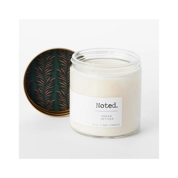 Noted  8 oz Candles - Cedar Vetiver - lid open