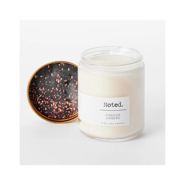 Noted  8 oz Candles - Fireside Embers with lid open