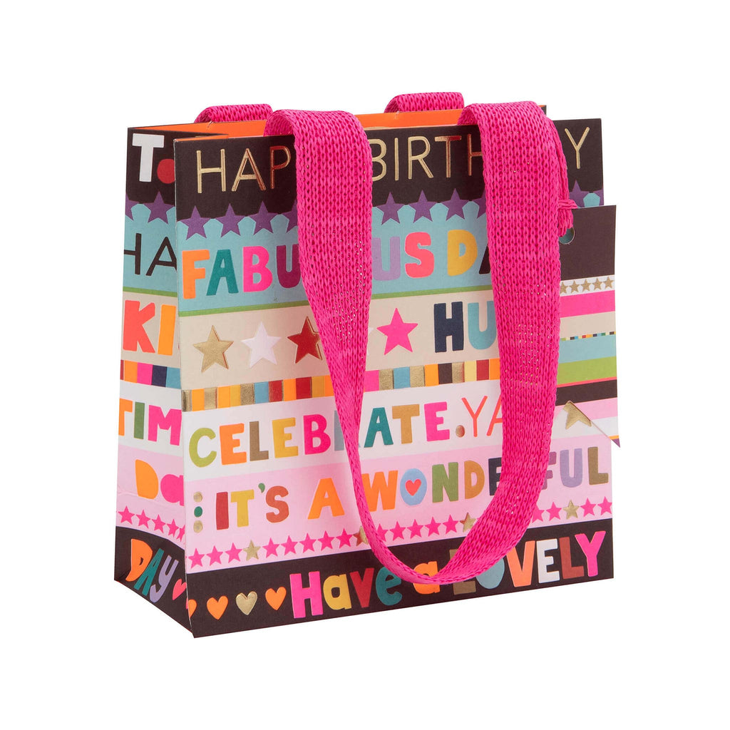 Gift Bag - Pink Happy Birthday Script - Small