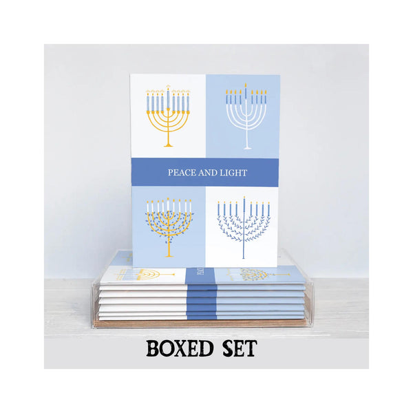 Peace and Light Hanukkah Menorahs Boxed Cards