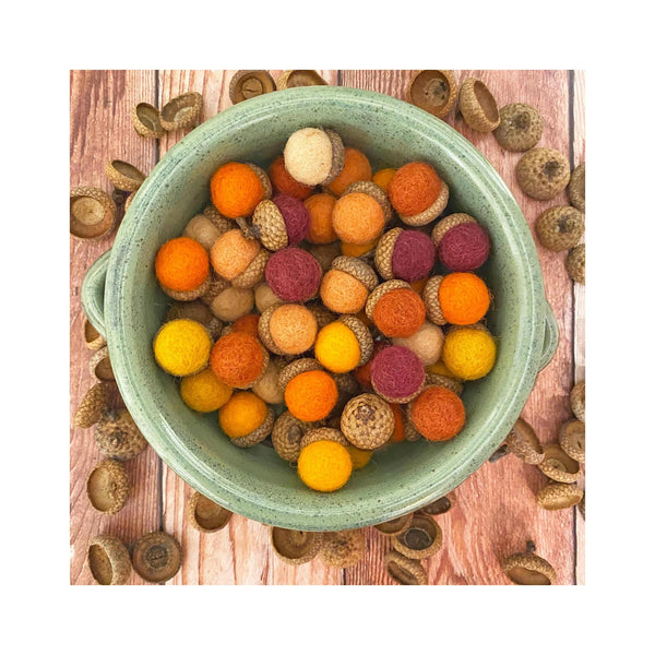 Oakwind Hollow Mini Felt Wool Acorns - Pumpkin Spice