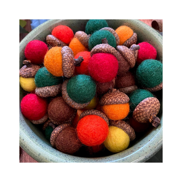 Oakwind Hollow Felted Wool Acorns - Autumnal Colors