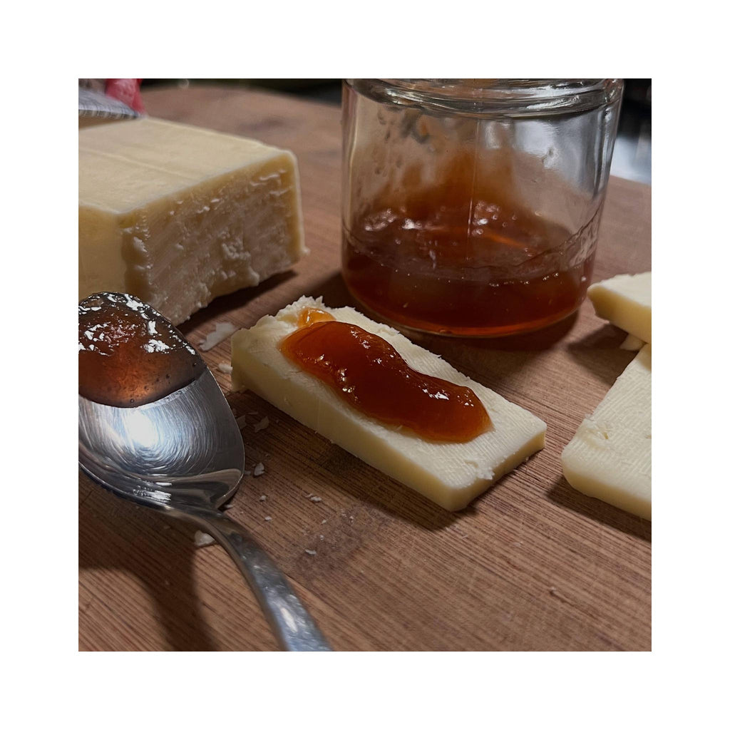 Lemon Ginger Rhubarb Jam - in use on cheese