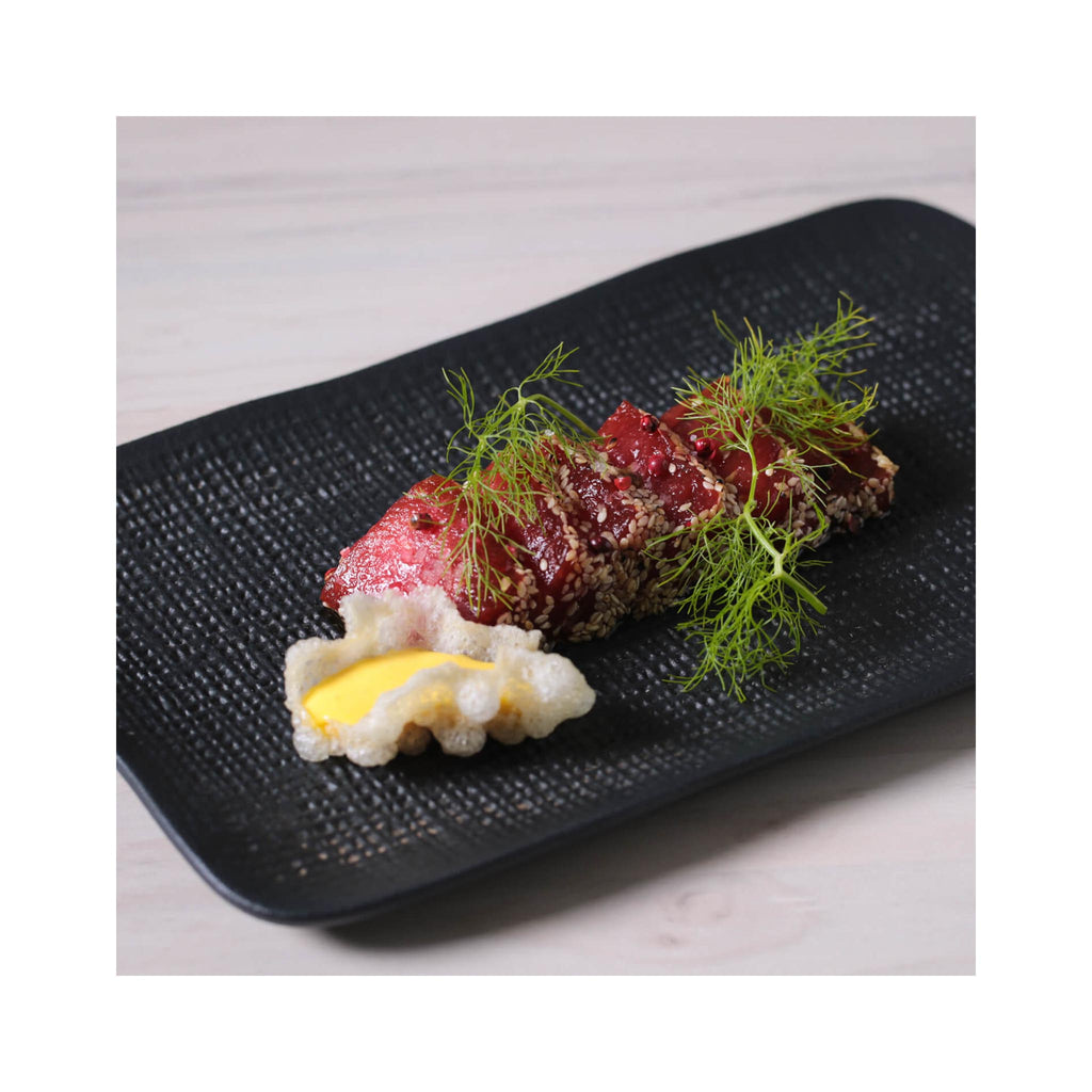 Black Matte Rectangular Juta Platters - Medium in use