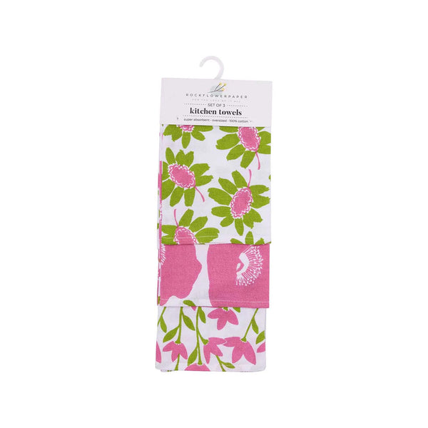 Poppies Pink Kitchen Towels Set of 3