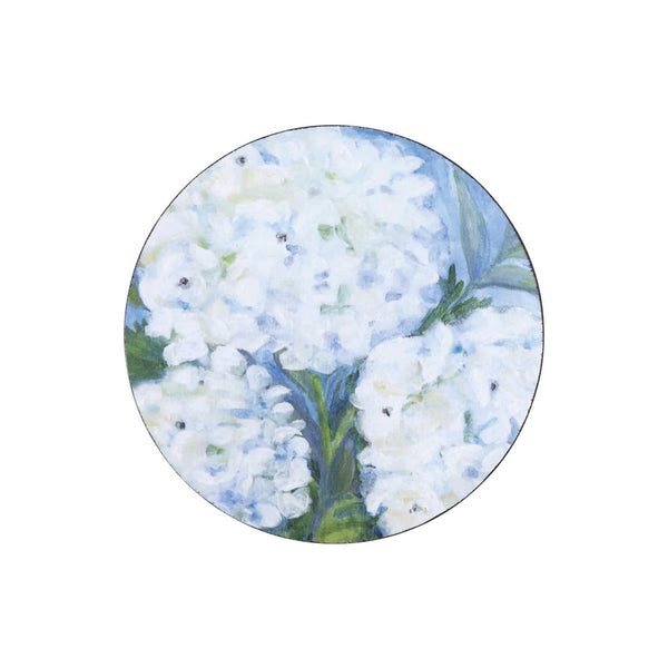 White Hydrangeas Round Coaster Set of 4