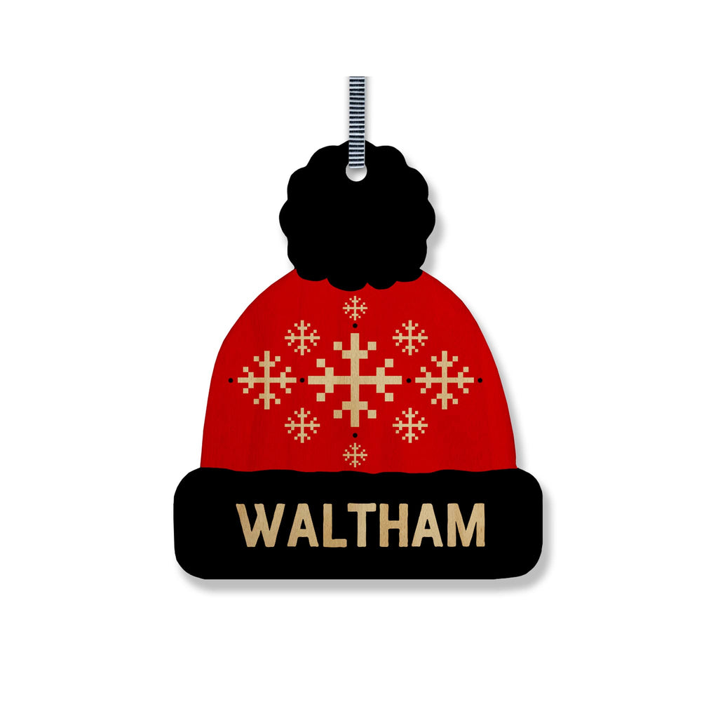 Wooden Die Cut Waltham Massachusetts Ornaments - Ski Cap