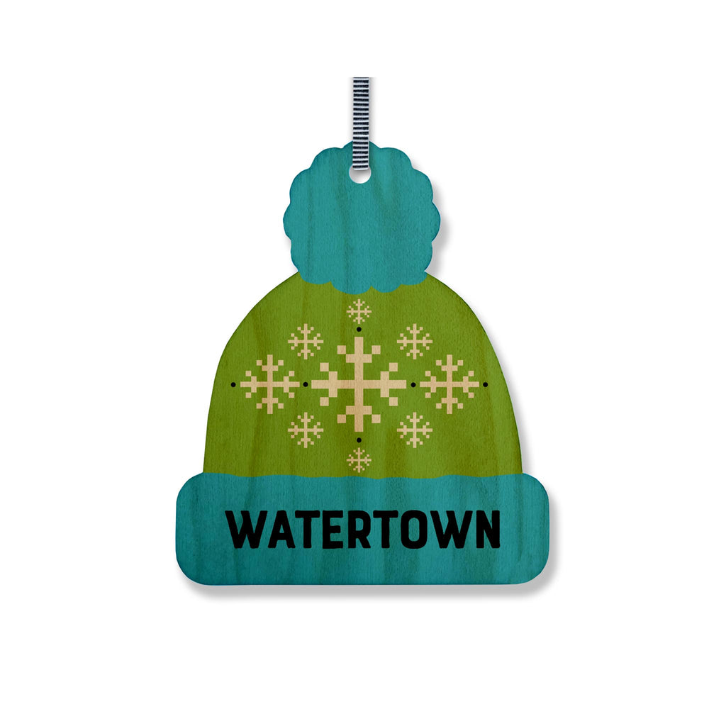Wooden Die Cut Watertown Massachusetts Ornaments - Ski Cap