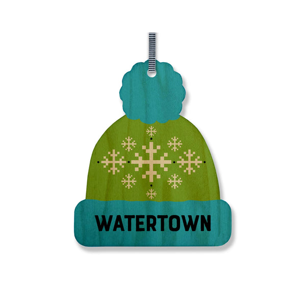 Wooden Die Cut Watertown Massachusetts Ornaments - Ski Cap