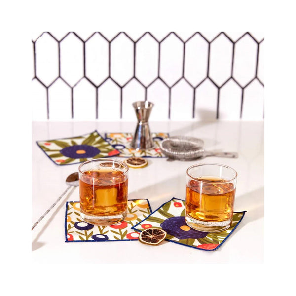 Harvest Sunshine Blu Cocktail Napkins Set of 8 - in use