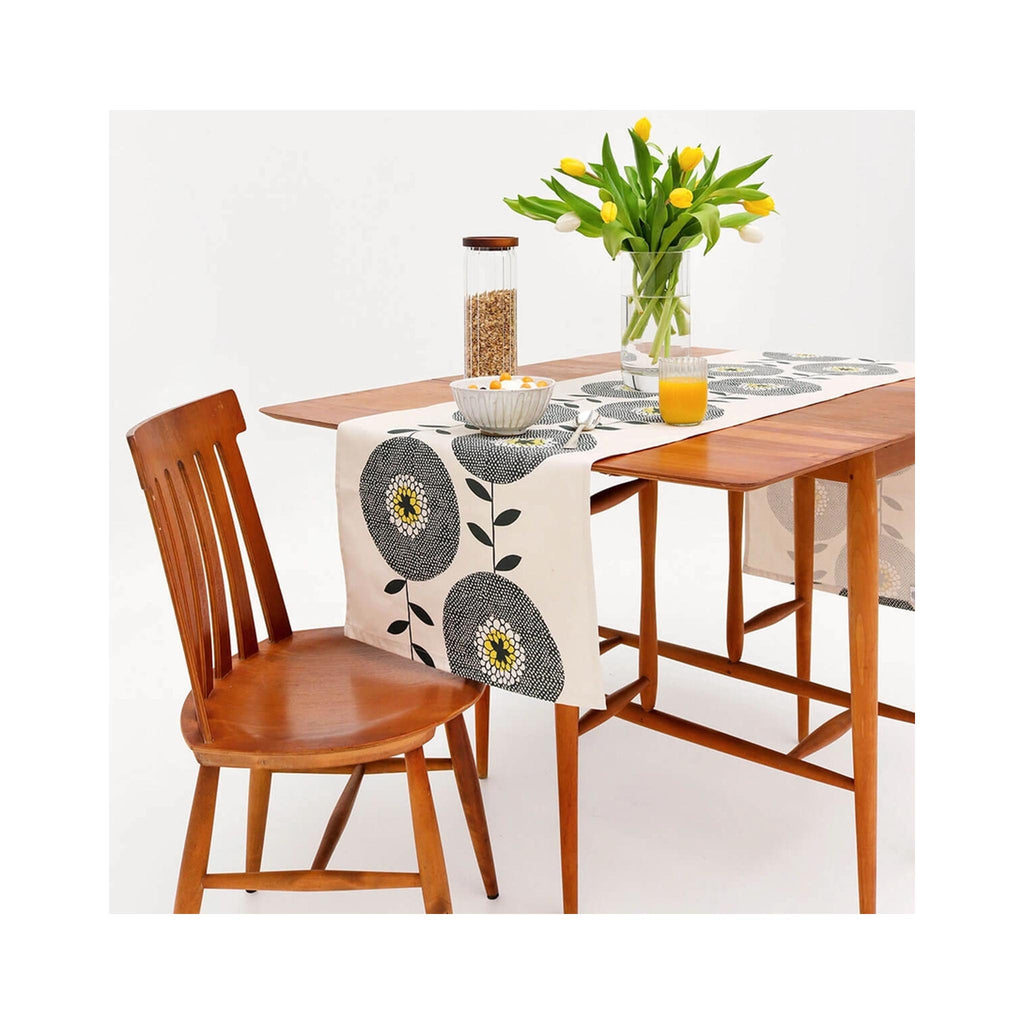 Flower Fields Penny Black Table Runner 