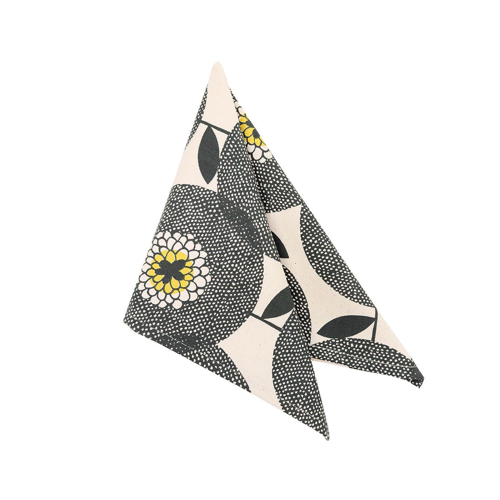 Flower Fields Penny Black Cloth Napkin Set of 2