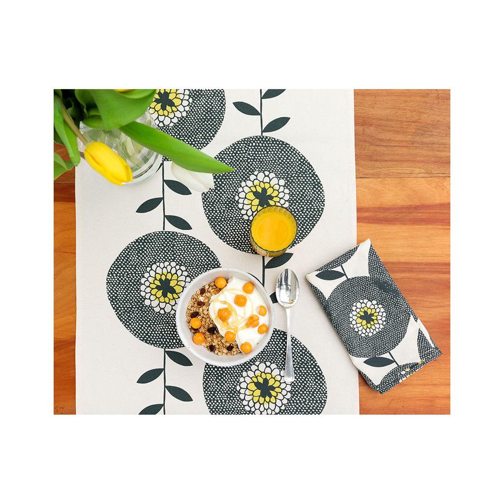 Flower Fields Penny Black Table Runner 