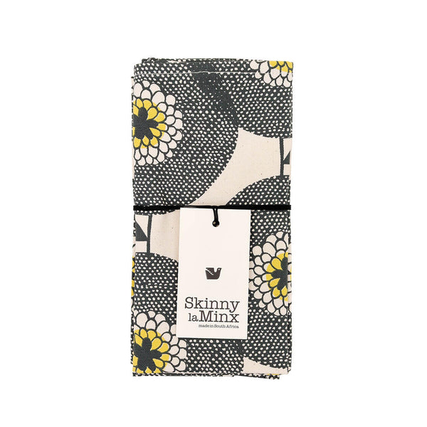 Flower Fields Penny Black Cloth Napkin Set of 2