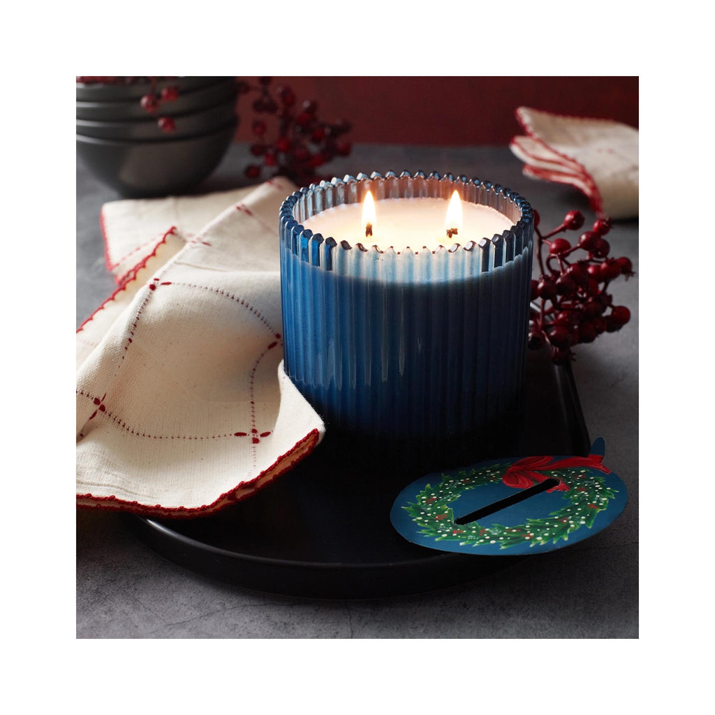 Home for the Holidays Roland Pine Two Wick - Ribbed Glass - in use