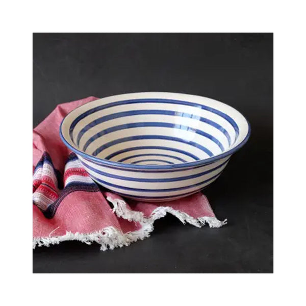 Cobalt Stripe Deep Salad Bowl - profile