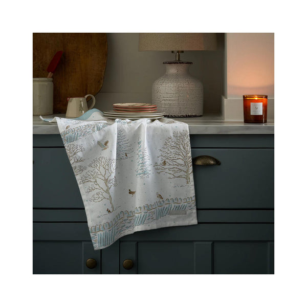 Sophie Allport Tea Towel - Snowy Cottage - in kitchen