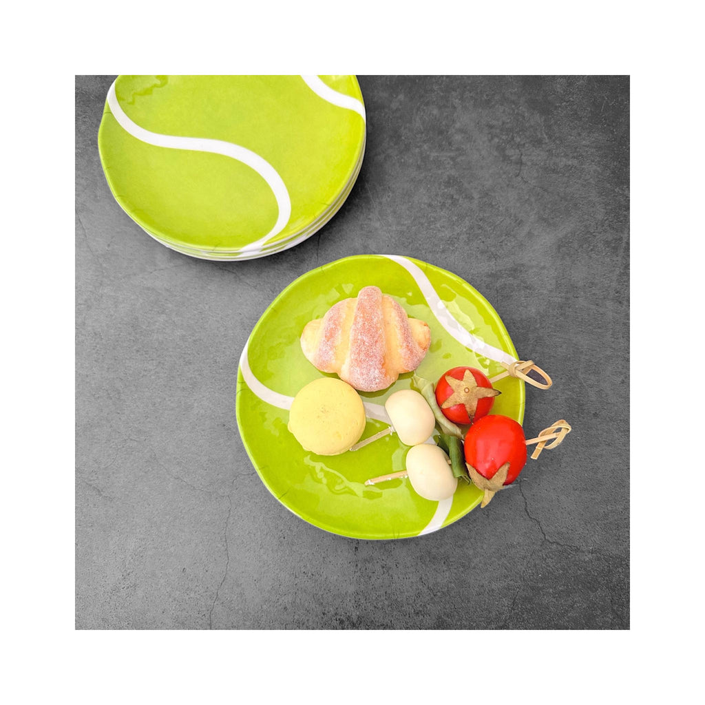 Tennis Ball Melamine Plates Set of 4- in use