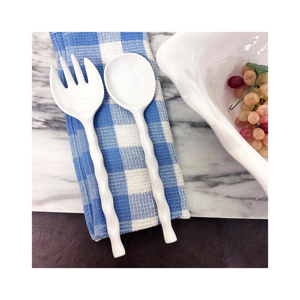 White Melamine Salad Server Set  - on table