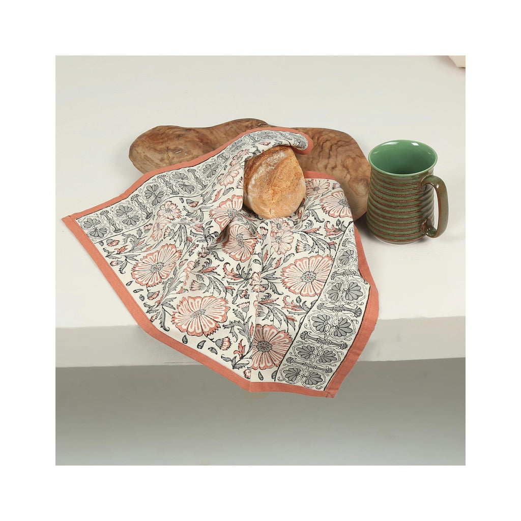 Hand Block Printed Kitchen Towel - Bloom Earth - in use