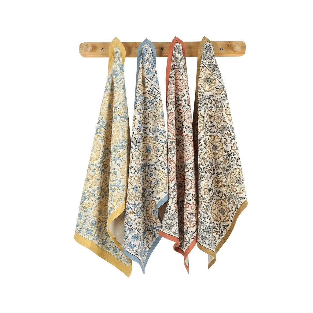 Hand Block Printed Kitchen Towel - Bloom Earth - in grouping