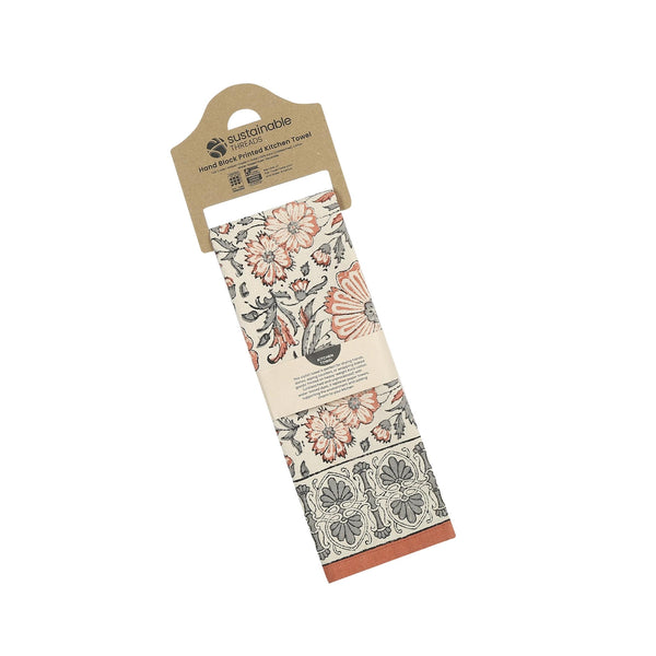 Hand Block Printed Kitchen Towel - Bloom Earth - packaging