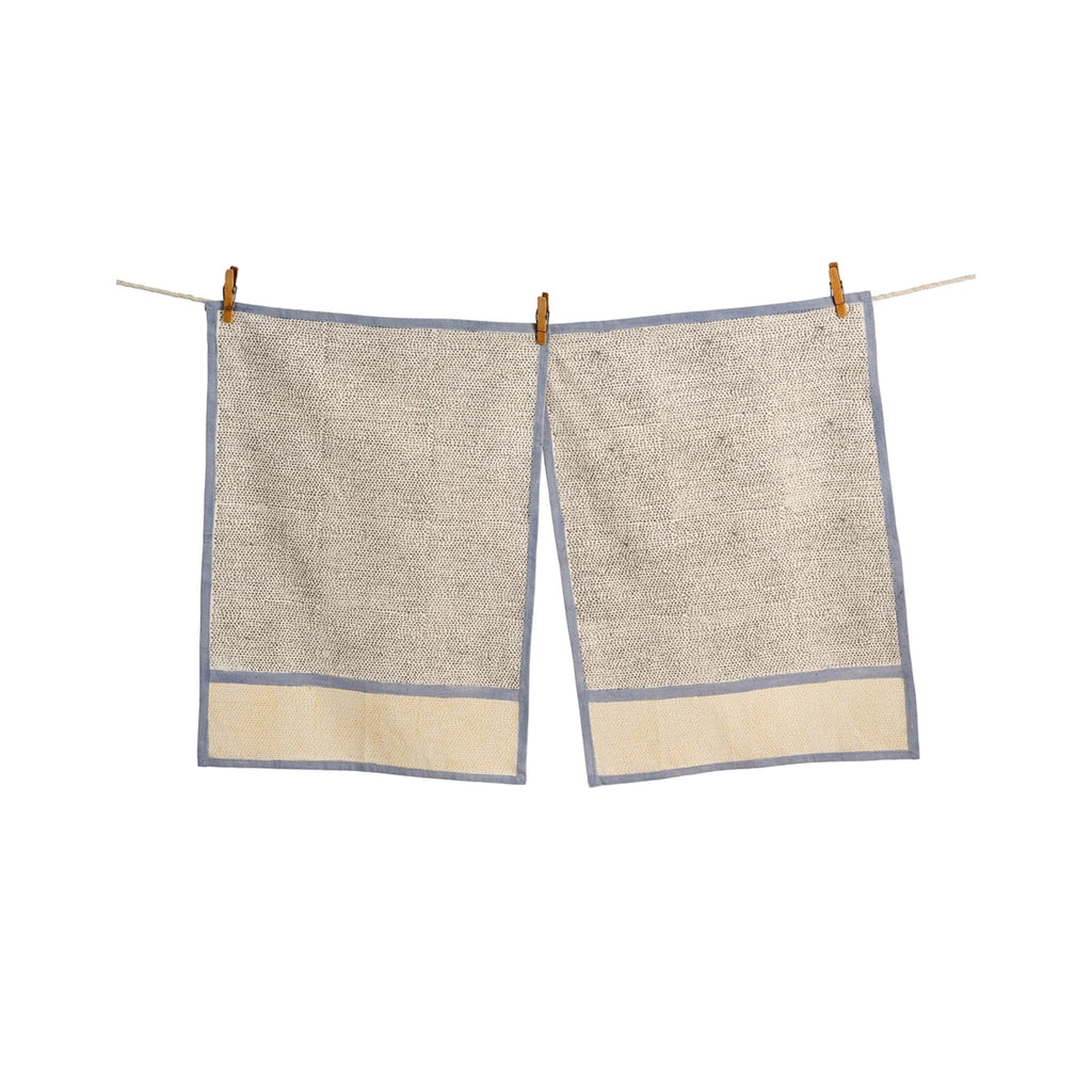 Hand Block Printed Cotton Towel - Raindrop Reverie - Lemon Truffle