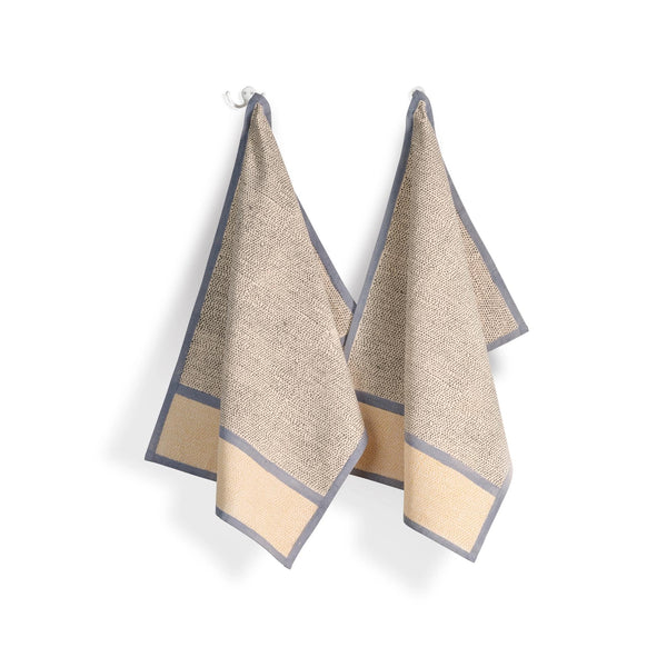 Hand Block Printed Cotton Towel - Raindrop Reverie - Lemon Truffle