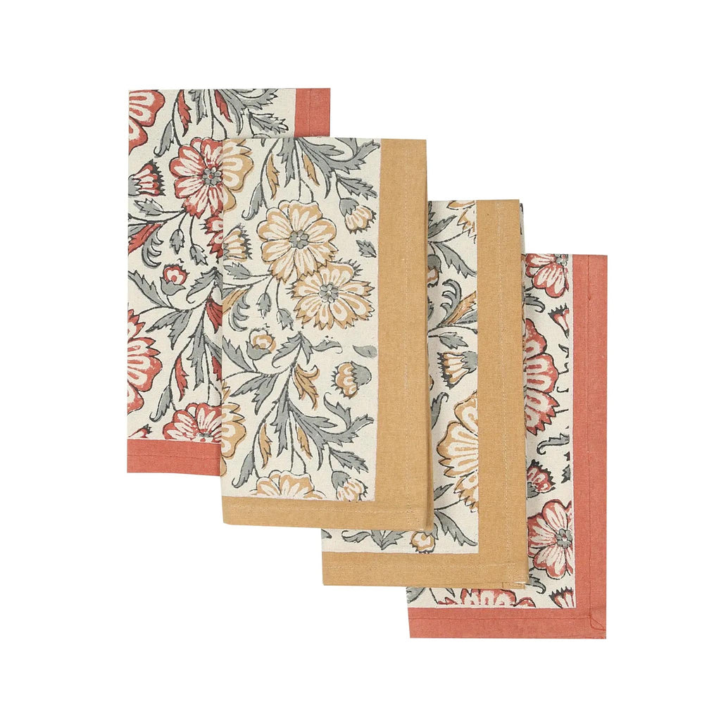 Bloom Sienna Hand Block Printed Cotton Napkins Set of 4
