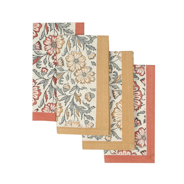 Bloom Sienna Hand Block Printed Cotton Napkins Set of 4